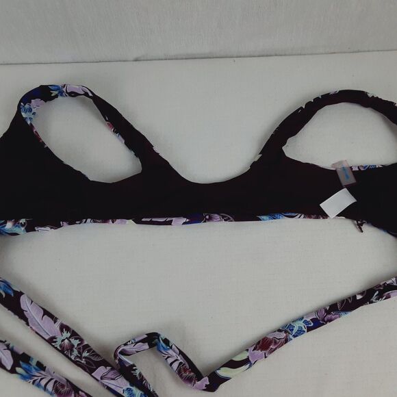 Decree Womens Small Wrap Style Front Purple Plum Tropical Floral Bikini Top - Picture 12 of 14